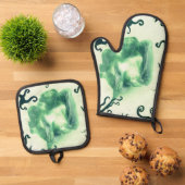 Groene bloem en Ivy Ovenwant & Pannenlap Set (Top down)