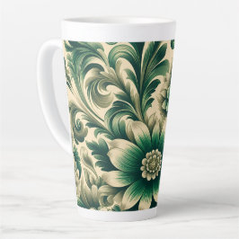 Groene bloem Latte mok 12 & 17 oz in vintage stijl