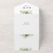 Groene Bloem QR Code Monogram Bruiloft All In One Uitnodiging (Buitenkant)