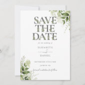 Groene Bloem Typografie Foto Bruiloft Save The Date (Voorkant)