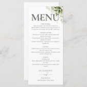Groene Bloem Typografie Monogram Bruiloft Menu (Voorkant / Achterkant)