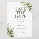 Groene Bloem Typografie QR Code Trouwkaart Save The Date (Voorkant / Achterkant)
