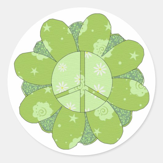 Groene Bloem Vredesbord Ronde Sticker (Voorkant)