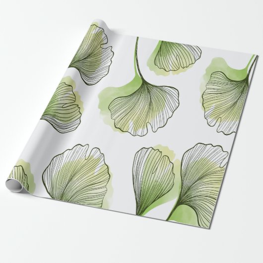 Groene bloemblaadjes cadeaupapier (Uitgerold)