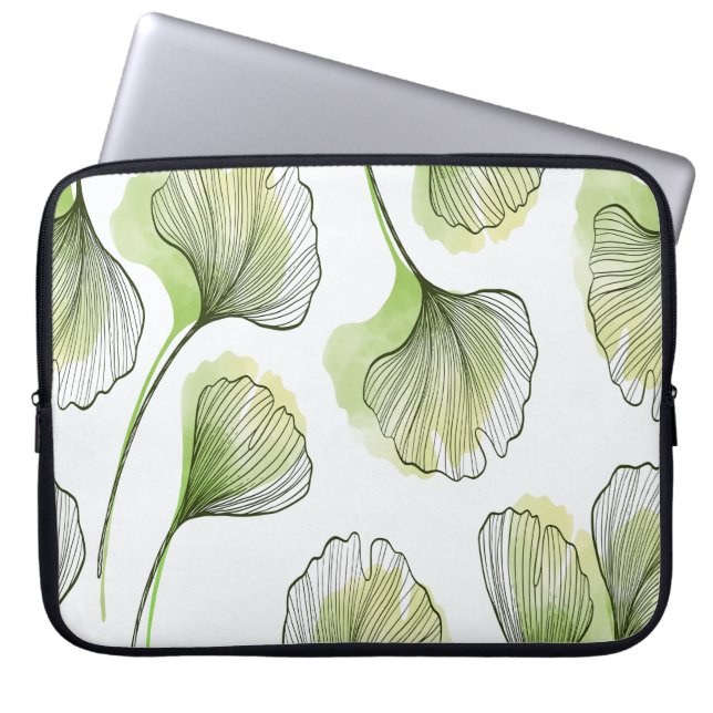 Groene bloemblaadjes laptop sleeve (Voorkant)