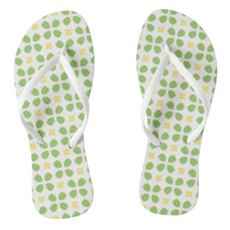 Groene bloemblad en geel vierkant geometrische blo teenslippers