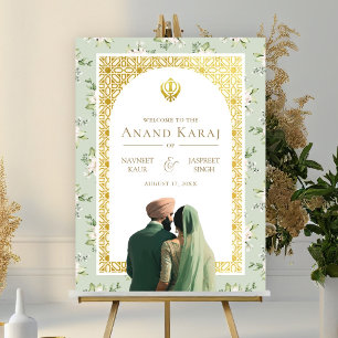 Groene Bloemen Anand Karaj Sikh Bruiloft Welkomstb Poster
