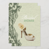 Groene Bloemen bruidsschoenen Bruids Douche Uitnod Kaart (Voorkant / Achterkant)
