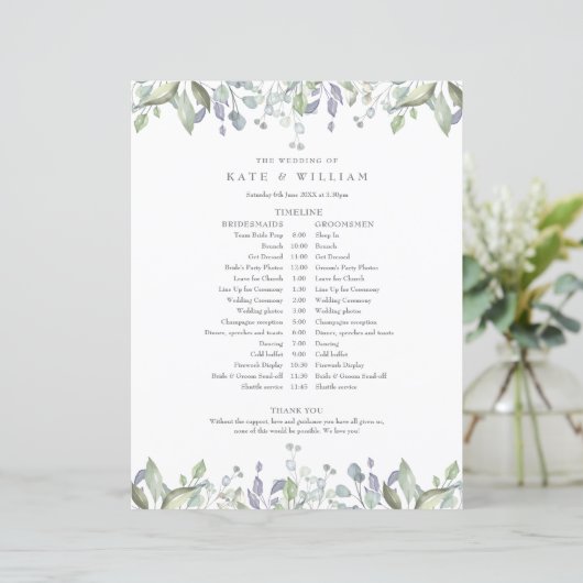 Groene Bloemen Bruiloft Schema Tijdschema (Staand voorkant)