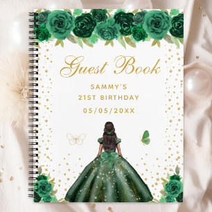 Groene Bloemen Donkere Huid Prinses Gastenboek Notitieboek