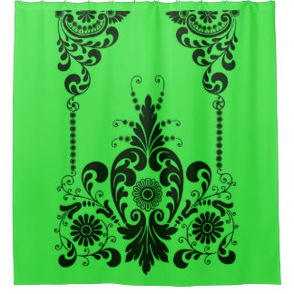 groene bloemen en krullenprint douchegordijn