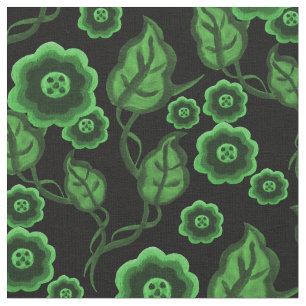 Groene bloemen/groene bladeren/Folkkunstbloem 2 zw Stof