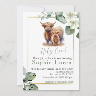 Groene bloemen Highland koe baby shower Kaart