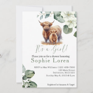 Groene bloemen Highland koe meisje baby shower Kaart