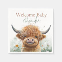 Groene bloemen Highland koe welkom baby servetten