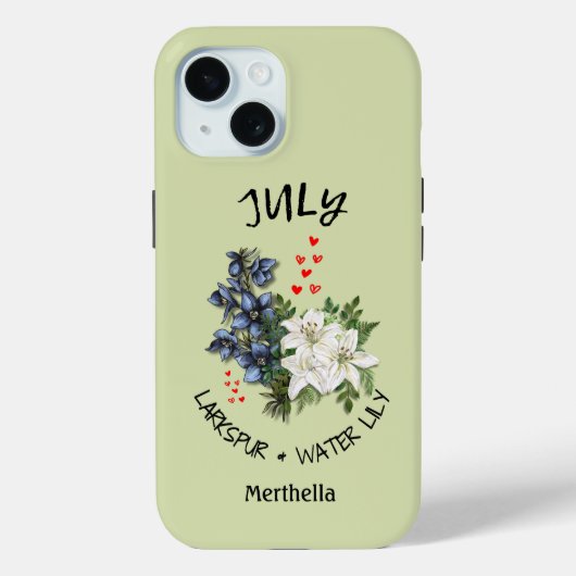 Groene Bloemen JULI Geboorte Maand Bloem Aangepast Case-Mate iPhone Case (Achterkant)