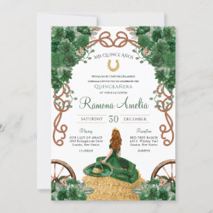 Groene Bloemen Land Western Charro Quinceañera Kaart