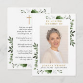 Groene Bloemen Memorial begrafenis gebed foto kaar (Voorkant / Achterkant)