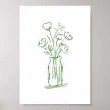 Groene Bloemen | Minimaal Handgetekend Botanisch 