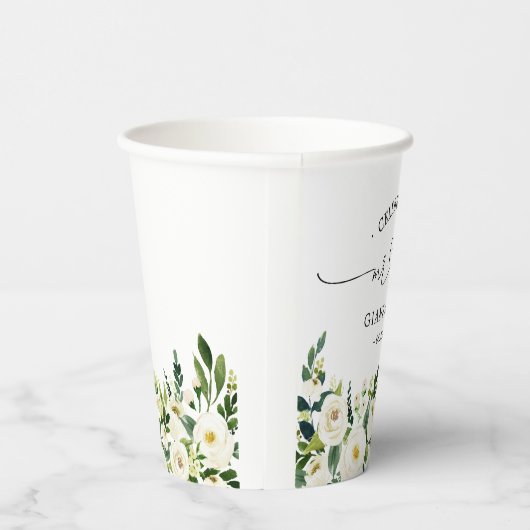 Groene bloemen Mr en Mrs Hart Script Trouwdag Papieren Bekers (Rechts)