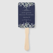 Groene Bloemen Navy Blauwe Trouwprogramma Handwaaier (Voorkant)