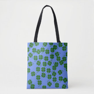 Groene bloemen op blauw draagtas