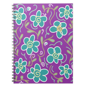 Groene bloemen op paarse design notitieboek