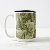 Groene Bloemen Parijs Eiffeltoren Tweekleurige Koffiemok (Links)