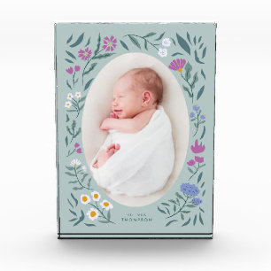 Groene Bloemen Pasgeboren Foto Keepsake