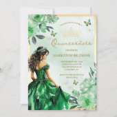 Groene Bloemen Prinses Vlinder Quinceañera Kaart (Voorkant)
