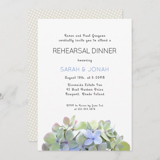 Groene Bloemen Repetitie Diner Hosted Uitnodigen Kaart (Voorkant / Achterkant)