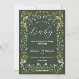 Groene Bloemen Sprookjesboek Baby shower Uitnodigi Kaart