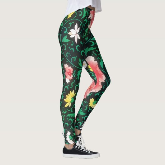 Groene Bloemen Stijl Art Leggings (Rechts)