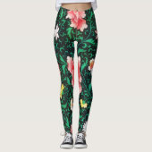Groene Bloemen Stijl Art Leggings (Voorkant)