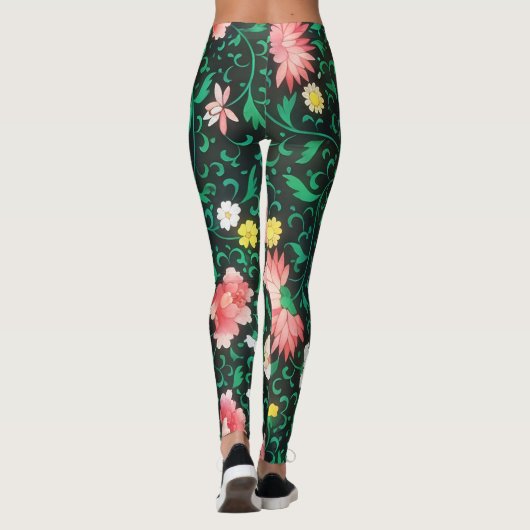 Groene Bloemen Stijl Art Leggings (Achterkant)