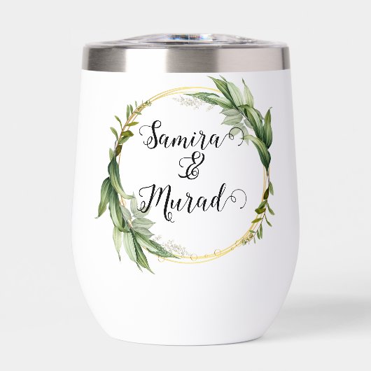 Groene Bloemen Trouwen Thermische Wijn Tumbler (Voorkant)