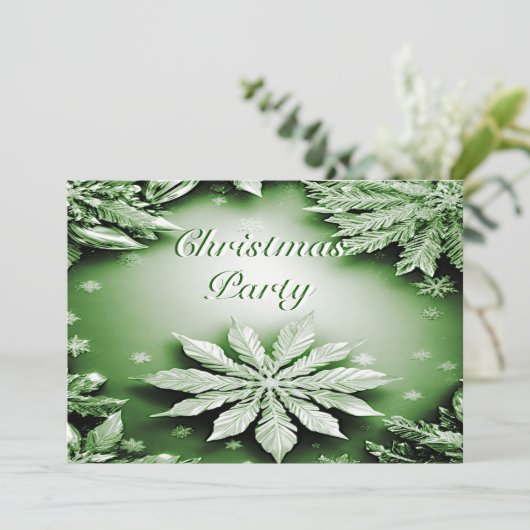 Groene Bloemen Vakantie Kerstfeest Uitnodiging (Staand voorkant)