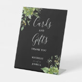 Groene Bloemen Zwart Wit Kaarten en Cadeaus Reclamebord Met Voetstuk (Voorkant)