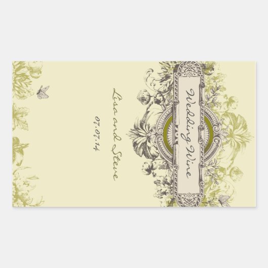 Groene  Bloemenbruiloft Wijn Sticker (Voorkant)