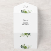 Groene Bloemencode QR Code Elegant Monogram Trouwd All In One Uitnodiging (Buitenkant)