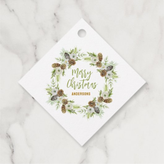 Groene Bloemendennen Kerstkrans Bedankjes Labels (Achterkant)