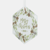 Groene Bloemendennen Kerstkrans Glas Ornament (Voorkant links)