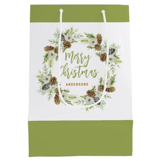 Groene Bloemendennen Kerstkrans Medium Cadeauzakje (Achterkant)