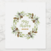 Groene Bloemendennen Kerstkrans Wijn Etiket (Enkel label)