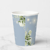 Groene bloemenslingerlichtjes stoffig blauw bruilo papieren bekers (Rechts)