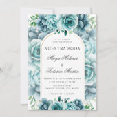 Groene bloementuin Nuestra Boda Spaanse bruiloft Kaart (Voorkant)
