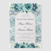 Groene bloementuin Nuestra Boda Spaanse bruiloft Vellum Uitnodigingen (Voorkant)
