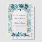 Groene bloementuin Nuestra Boda Spaanse bruiloft Vellum Uitnodigingen (Offset (Uitnodiging))