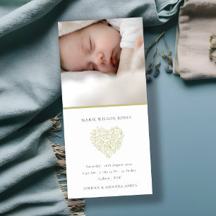 Groene bloemhart foto baby geboorteaankondiging bedankkaart