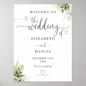 Groene Bloemhart Script Bruiloft Welkomstbord Poster (Voorkant)